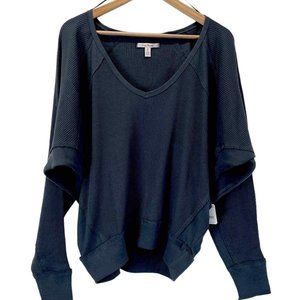 Free People Santa Clara Thermal Size: S Black Long Sleeve V-Neck NWT